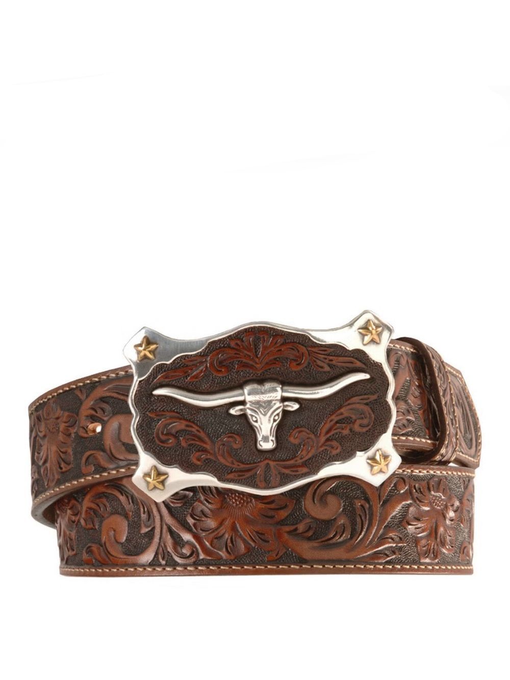 JUSTIN MEN'S FLORAL TOOLED LEATHER BELT brown 44